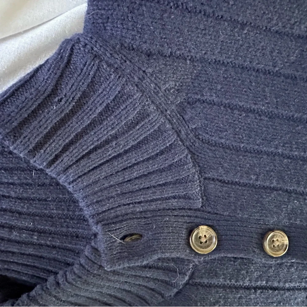 Brooks Brothers Ribbed Mock Neck Henley Wool Sweater Navy Large